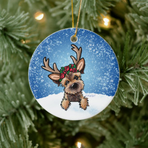 Bordure Terrier Reindeer Ornement en céramique de