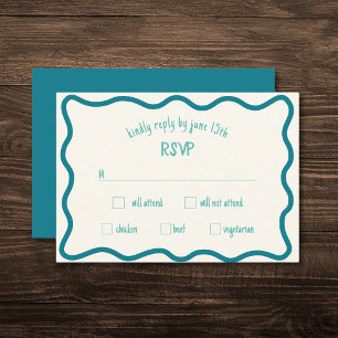 Bordure Whimsical Wavy manuscrite carte RSVP bleue
