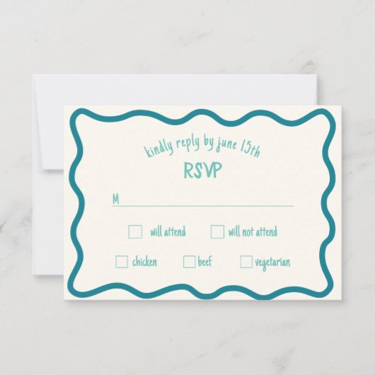 Bordure Whimsical Wavy manuscrite carte RSVP bleue (Devant)