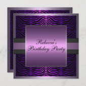 Bordure Zèbre Violet et Noir Invitation Anniversai (Devant / Derrière)