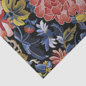 borduurblauwe koraalroze florale pony tissuepapier (Detail)