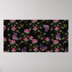 Borduurbloemen en vlinders, naadloos poster