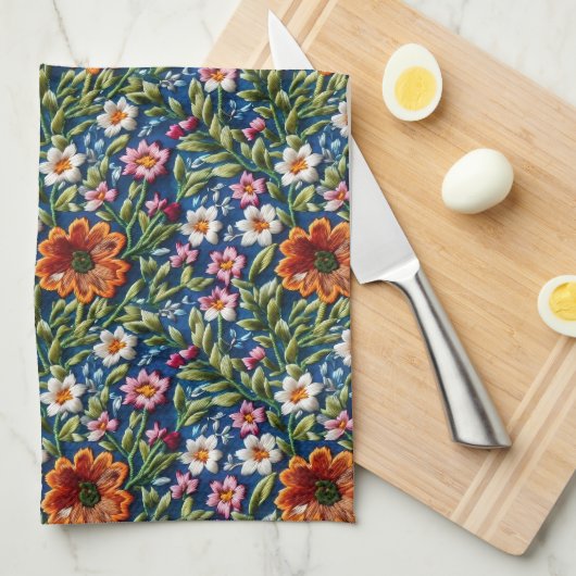 Borduurbloemen Theedoek (Quarter Fold)