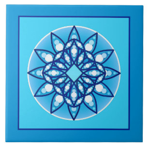 Borduurpatroon Mandala in turquoise & Blue Tegeltje