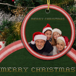 Borduursteken en stof Foto Kerstmis Keramisch Ornament