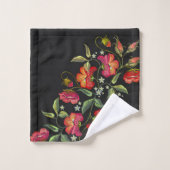 Borduurstijl Bloemenrand op zwarte achtergrond Bad Handdoek (Wasdoekje)