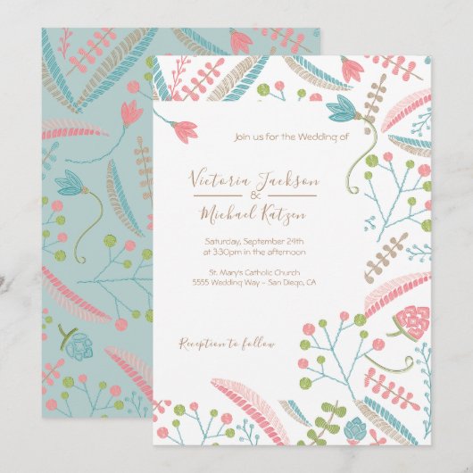 Borduurwerk Bloemen Huwelijksuitnodigingen Kaart (Voorkant / Achterkant)