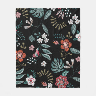 Borduurwerk bloemenhalslijn, boeket. fleece deken