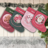 Borduurwerk Effect Roze Kerstmis strik aangepaste  Grote Kerstsok