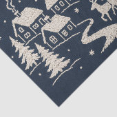 Borduurwerk Kerst Sneeuw Dorp Scene Blauw Wit Tissuepapier (Detail)