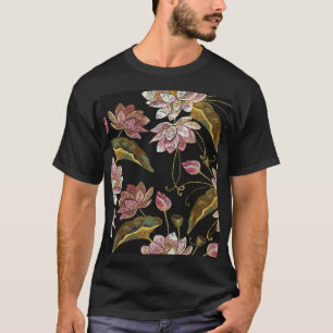 Borduurwerk Lotus bloemen Naadloos patroon T-shirt