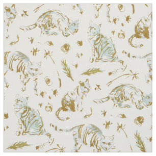 BORED AF CATS Gold Kat Print Stof