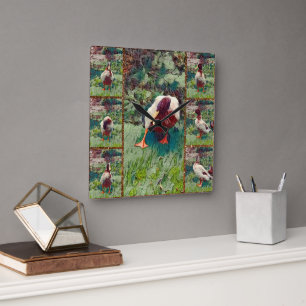 Bored Duck Photo Collage, Square Wall Clock Vierkante Klok