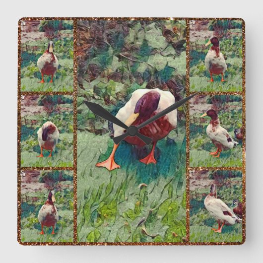 Bored Duck Photo Collage, Square Wall Clock Vierkante Klok (Voorkant)