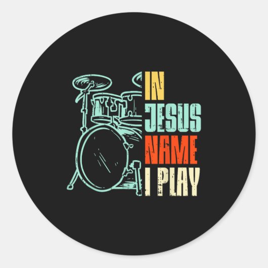 Boredkoalas Jesus Name I Play Drums - Men, Boys - Ronde Sticker (Voorkant)