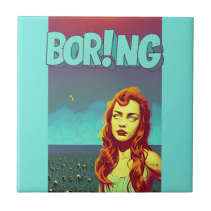 Boring pop art redhead vrouw drievoudig mapje tegeltje