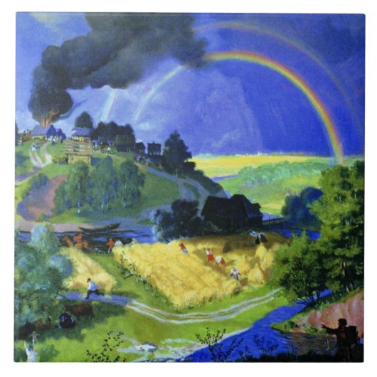 Boris Kustodiev kunstwerk, Na het Storm, Tegeltje (Voorkant)