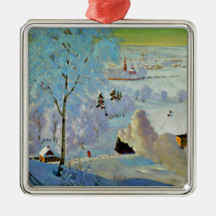 Boris Kustodiev - Skiers, beroemd schilderij, Metalen Ornament