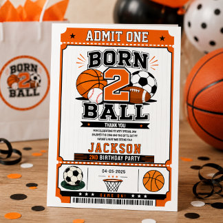 Born 2 Ball Sport Jongen 2e Verjaardagsfeestje Bedankkaart