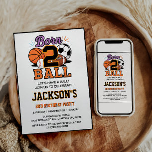 Born 2 Ball Sport Thema Jongen 2de Verjaardagsfees Kaart