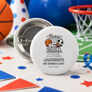 Born 2 Ball Sport Thema Jongen 2de Verjaardagsfees Ronde Button 3,2 Cm