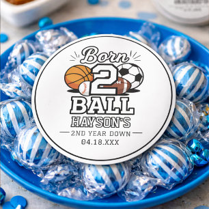 Born 2 Ball Sport Thema Jongen 2de Verjaardagsfees Ronde Sticker
