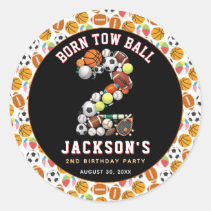 Born 2 Ball Sport Thema Jongen 2de Verjaardagsfees Ronde Sticker