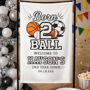 Born 2 Ball Sport Thema Jongen 2de Verjaardagsfees Spandoek