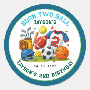 Born 2 Ball Sport Thema Jongens 2e Verjaardagsfees Ronde Sticker