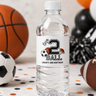 Born 2 Ball Sport Thema Jongens 2e Verjaardagsfees Waterfles Etiket