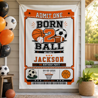 Born 2 Ball Sportieve Jongen 2de Verjaardagsfeestj Spandoek