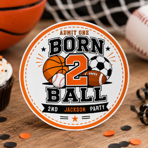 Born 2 Ball Sportieve Jongen 2e Verjaardagsfeestje Ronde Sticker