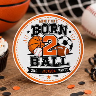 Born 2 Ball Sportieve Jongen 2e Verjaardagsfeestje Ronde Sticker