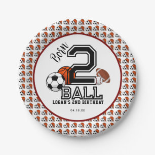 Born 2 Ball Sports Theme Boy's 2e verjaardagsfeest Papieren Bordje