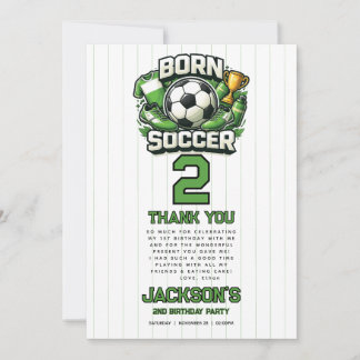 Born 2 Soccer Sports Themed Boy 2nd Birthday Party Bedankkaart