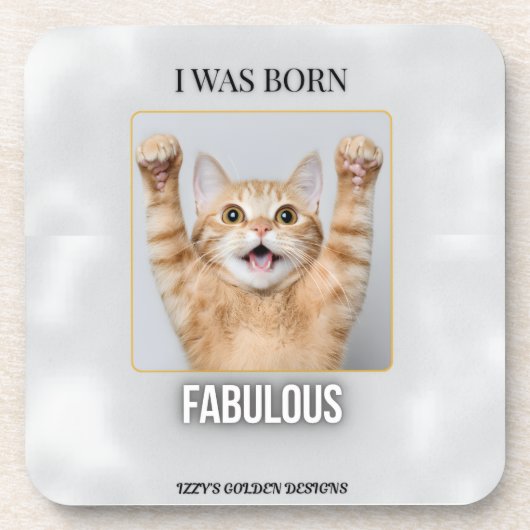 Born Fabulous Coaster | Funny Cat Gift for Her Bier Onderzetter (Voorkant)