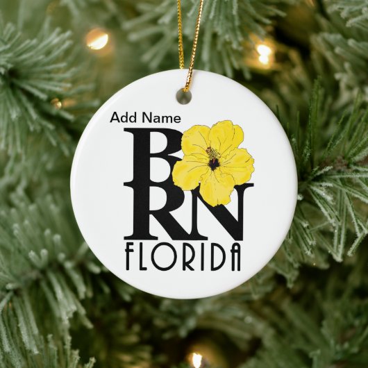 BORN Florida Yellow Hibiscus Custom Keramisch Ornament (Boom)