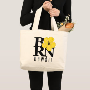 BORN Hawaii - gele hibiscus Grote Tote Bag