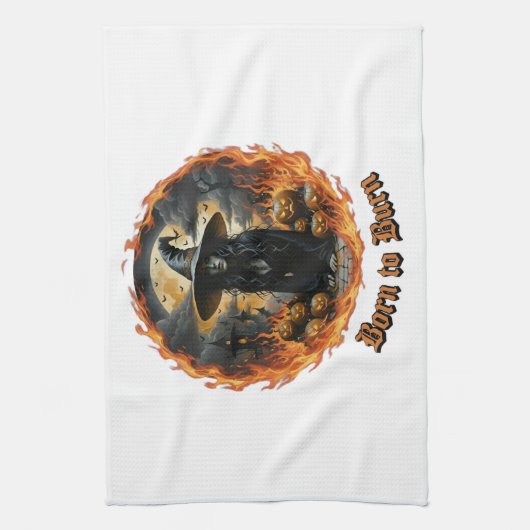 Born to Burn Witch Kitchen Towel Design Theedoek (Verticaal)