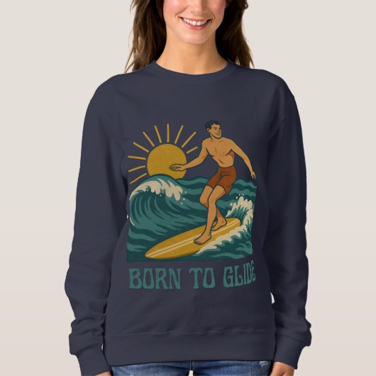Born To Glide Cali Surfer -Retro Surf Art- Surfing Trui (Voorkant)