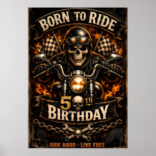 Born to Ride 50e verjaardag Biker Skull Poster