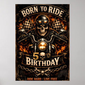 Born to Ride 50e verjaardag Biker Skull Poster