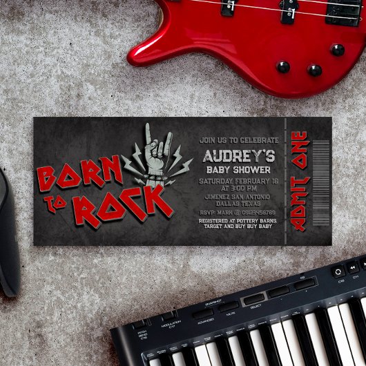 Born to Rock - Boy Baby shower Ticket Invitation