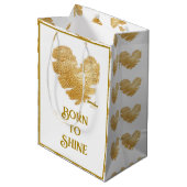 Born to Shine Wit en Goud Medium Gift Zakje (Voorkant Gekanteld)