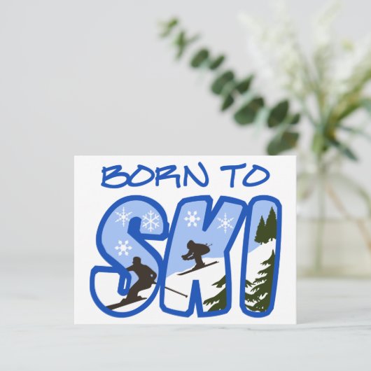 Born to Ski Briefkaart (Staand voorkant)