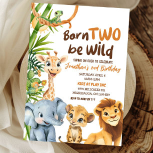 Born Two Be Wild Safari Theme Boy Tweede Verjaarda Kaart