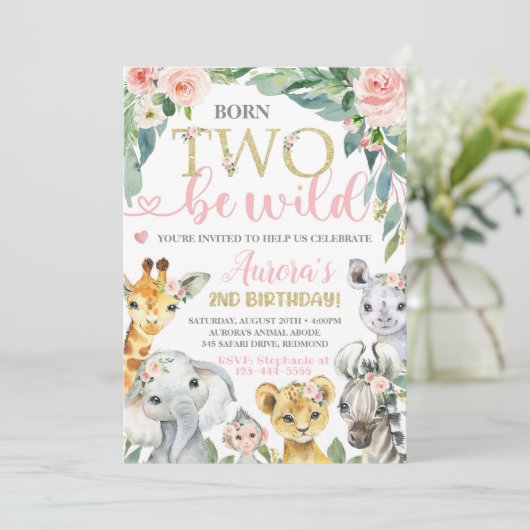 Born Two Be Wild Verjaardag Uitnodiging 2e Verjaar (Staand voorkant)