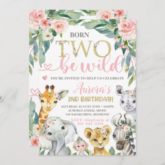 Born Two Be Wild Verjaardag Uitnodiging 2e Verjaar (Voorkant / Achterkant)