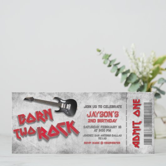 Born Two Rock - 2e verjaardag ticket uitnodiging (Staand voorkant)