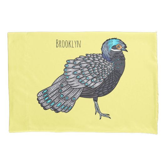 Bornean peacock-pheasant bird cartoon illustration kussensloop (Voorkant)